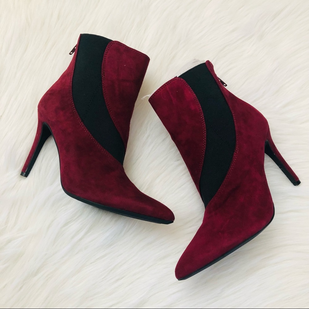 Nine West Women’s Fifer Pointed Toe Red Wine Suede Booties Size 6